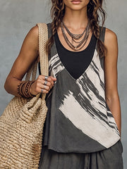 Casual Brushstroke Print Cotton Two-piece Set