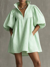 Women's Retro Striped Zip-up Dress