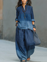 Women's Bohemian Vacation Style Gradient Cotton-linen Set