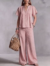Women's Cotton-Linen V-Neck Casual Set for Beach Vacations
