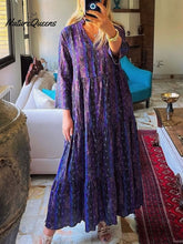 Pleated Floral Print Cotton and Linen Dress