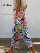 Women's Vintage Floral Art Printed 100%Cotton Casual Pants