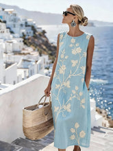 Women'S Round Neck Sleeveless Color-Block Printed Dress