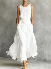 Women's Round-neck Sleeveless Waist-tie Dress
