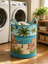 Coastal Beach Quilted Laundry Basket