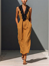 Women's Ruffled V-neck Sleeveless Casual Loose Cotton-linen Dress