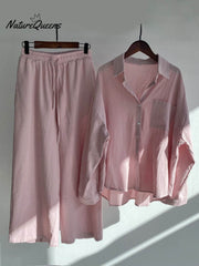 Women's Solid Color Loose Elegant High Waist Casual Cotton And Linen Suit