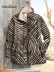 Women's Vintage Hand Drawn Circle Line Pattern Print Casual Quilted Cardigan