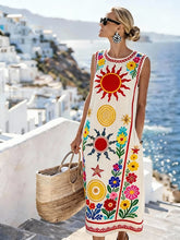 Women'S Round Neck Sleeveless Color-Block Printed Dress