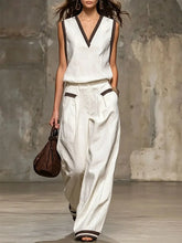 Women's Minimalist Sleeveless Cotton-linen Wide-leg Pants Set