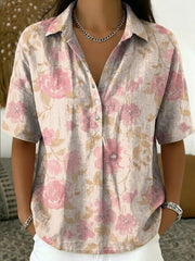 Artistic Soft-focus Rose Floral Print Short-sleeve Collared Shirt