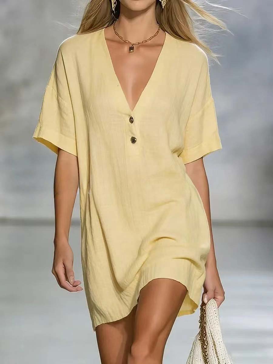 Women's Solid Color Art Casual Sexy V-Collar Short Dress