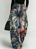 Elegant Floral Decorative Patterns Women's Cotton Denim Pants