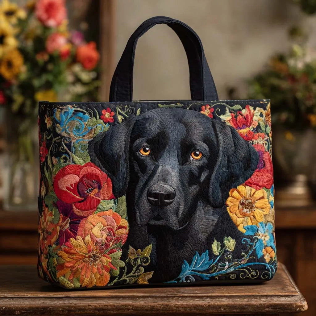 Floral Black Lab Quilted Tote Bag NCU0NT9086