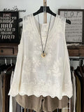 Women'sVintage Lace Sleeveless Cotton and Linen Vest Top