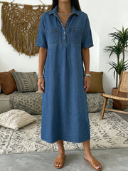 Casual Short-sleeved Polo Collar Denim Dress