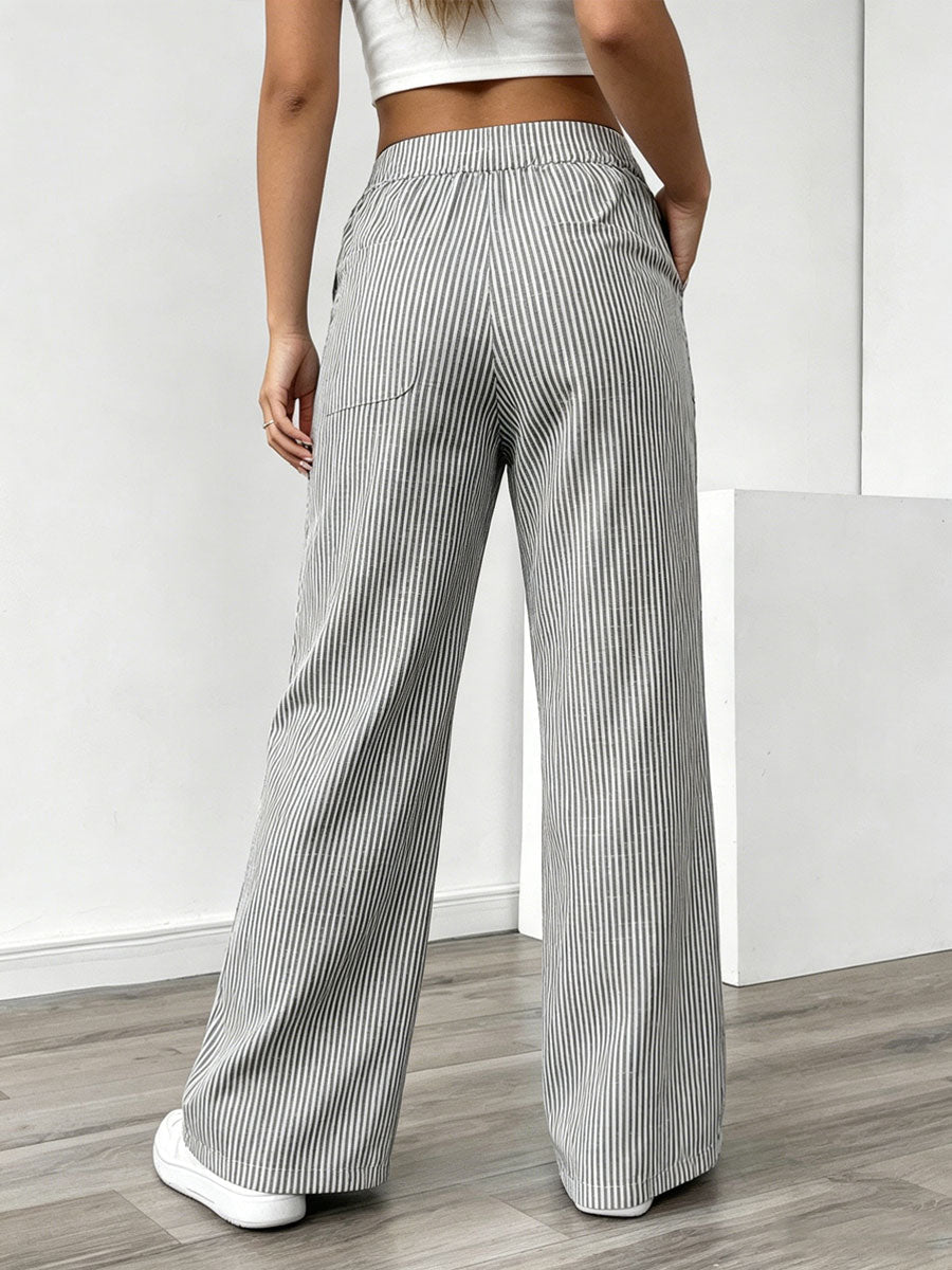 Women's Casual Striped Loose Wide-leg Trousers