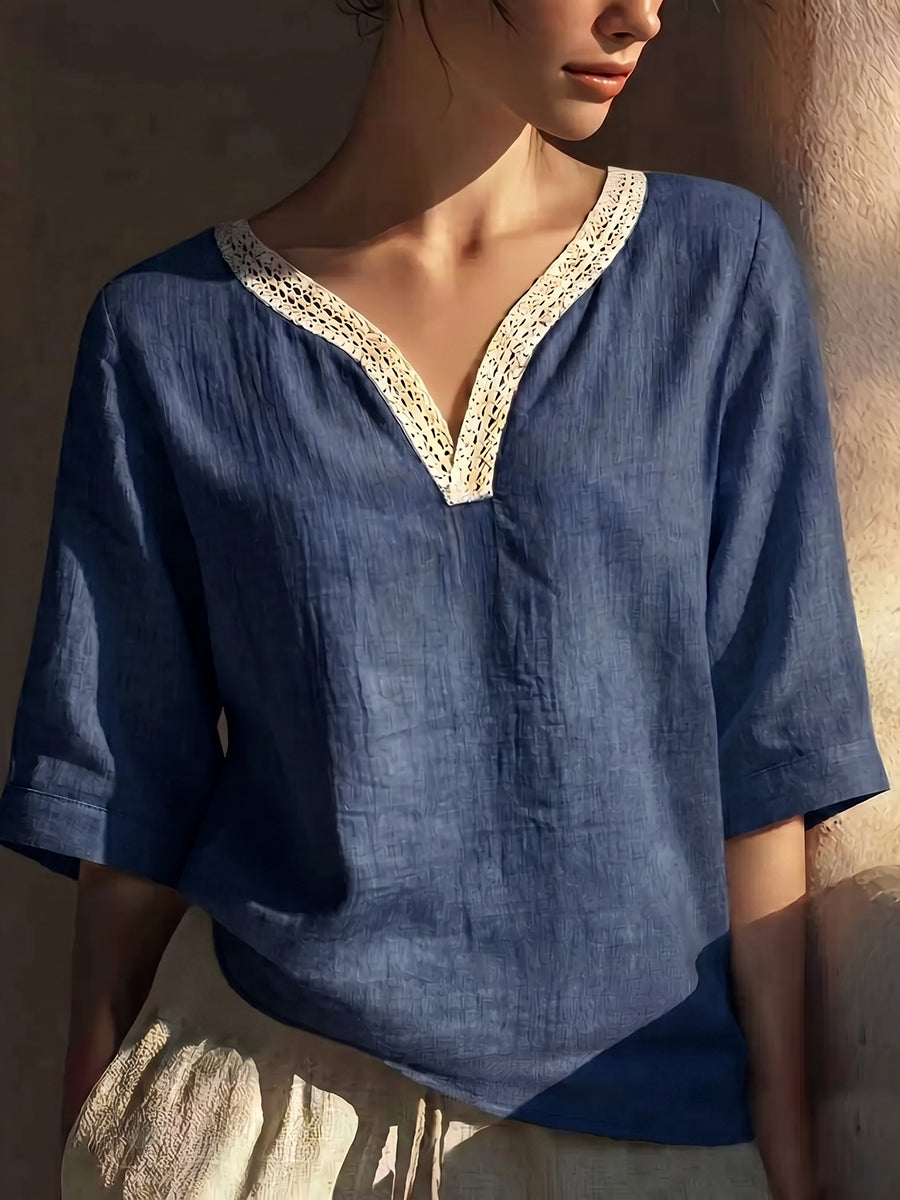 Vintage Lace Trim Collar Cotton-linen Blouse