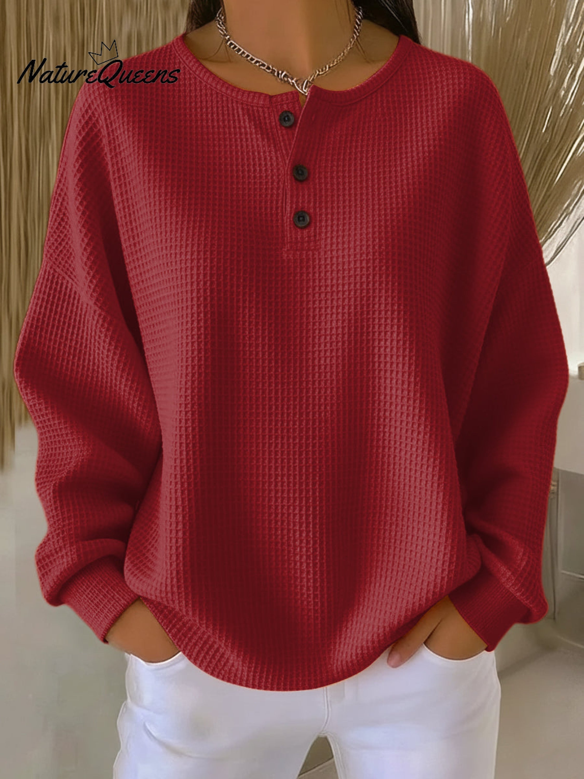 Casual Waffle Henry Collar Sweatshirt