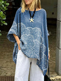Women's Retro Floral Art Print Casual Cotton Long Shirt