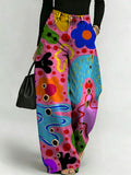 Women's Retro Geometric Floral Patterns Printed Stylish Cutout Casual Denim Jeans
