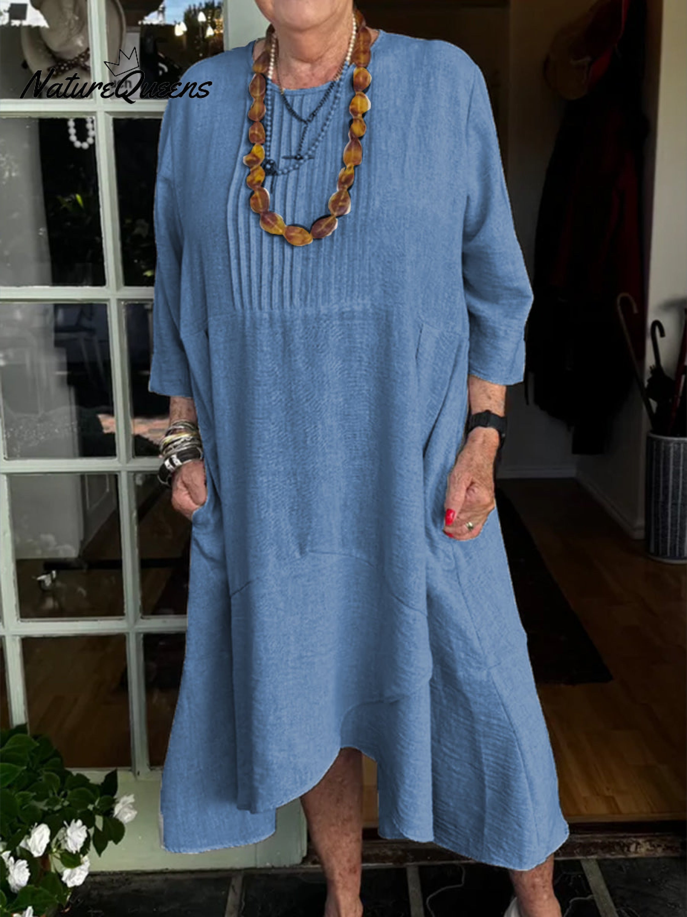 Accordion Pleated Irregular Hem Linen Dress