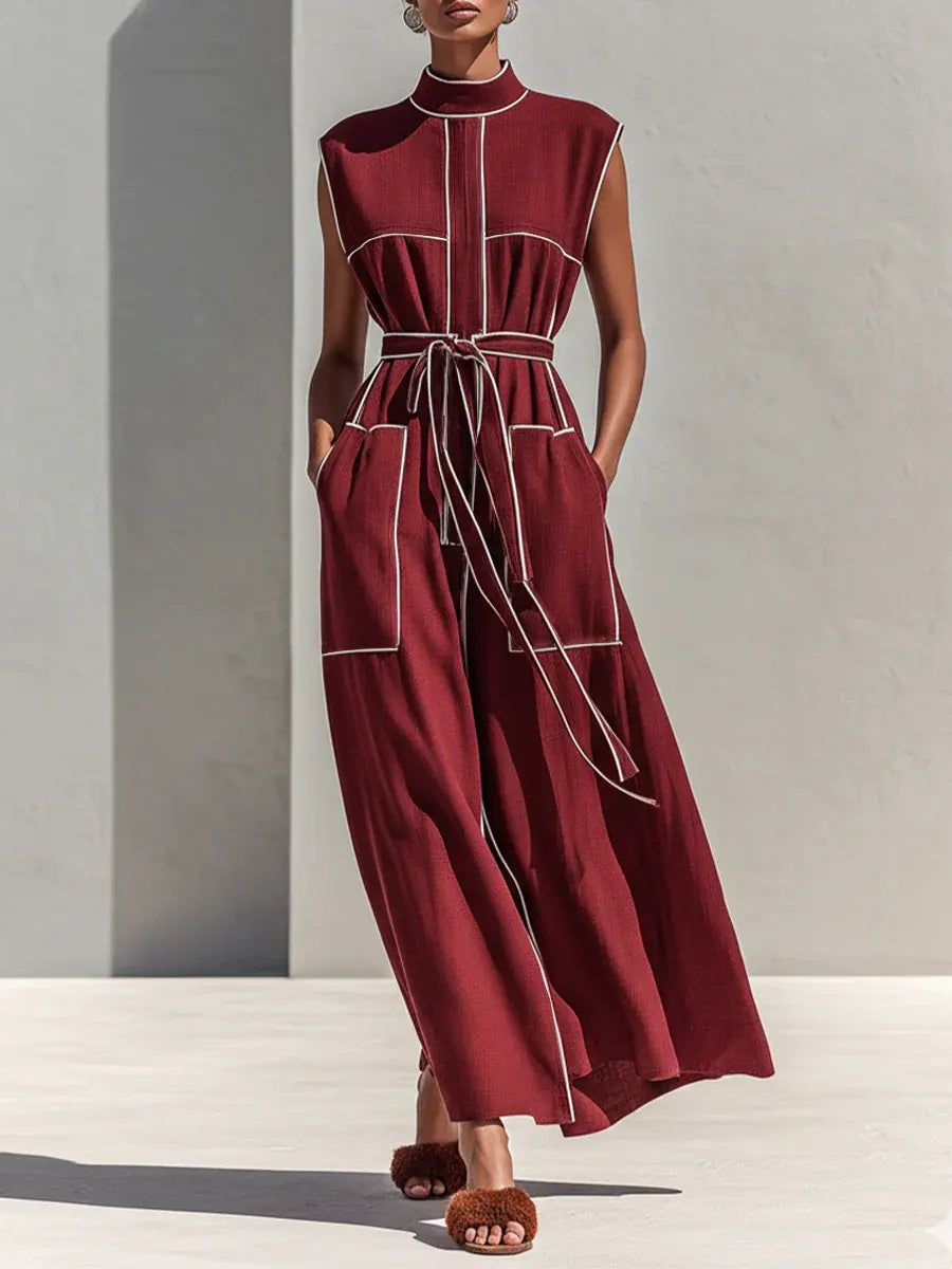 Women's Retro Line Decorative Cotton-linen Dress