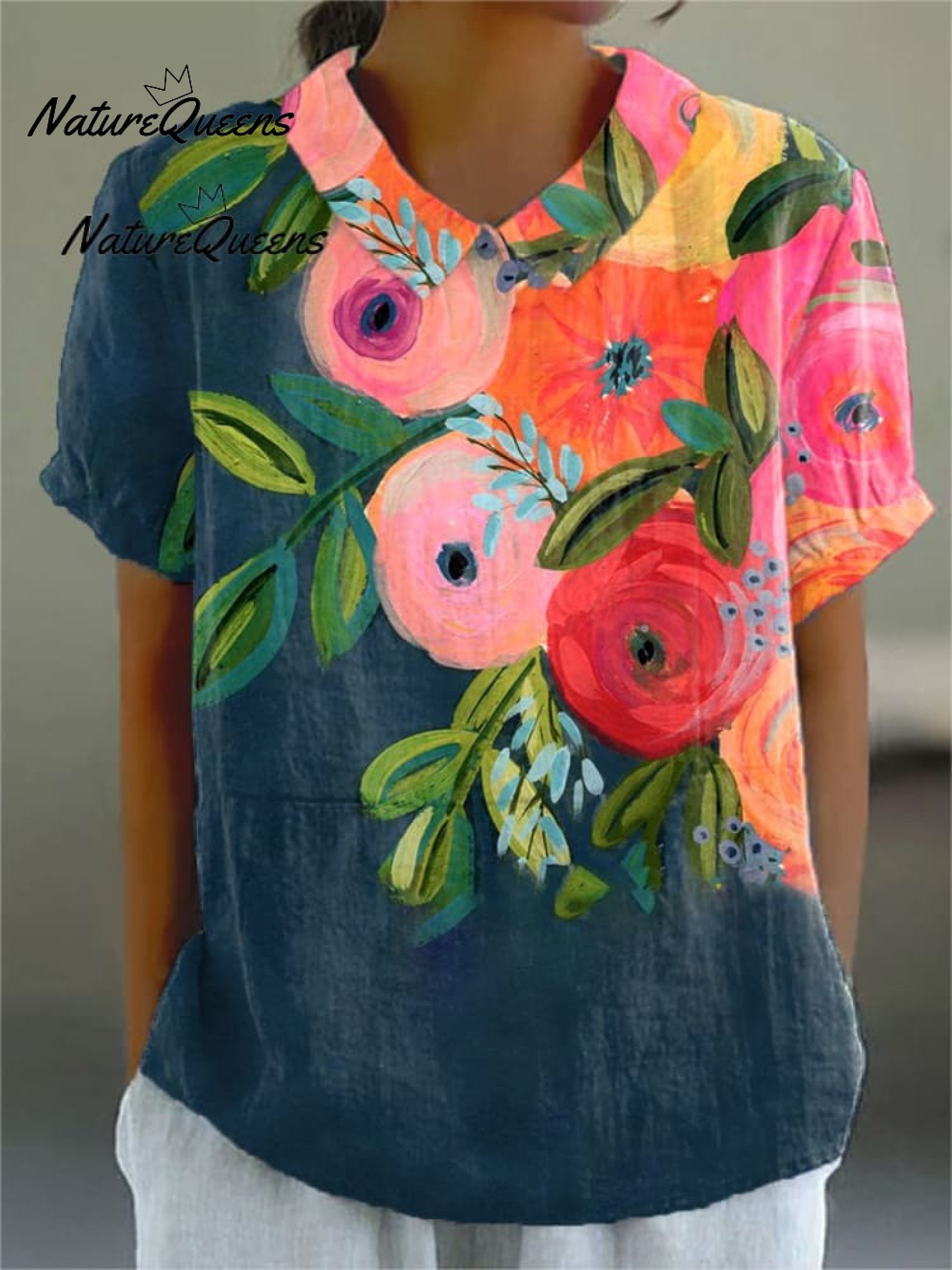 Women'sFloral ArtPrint Casual Cotton Shirt