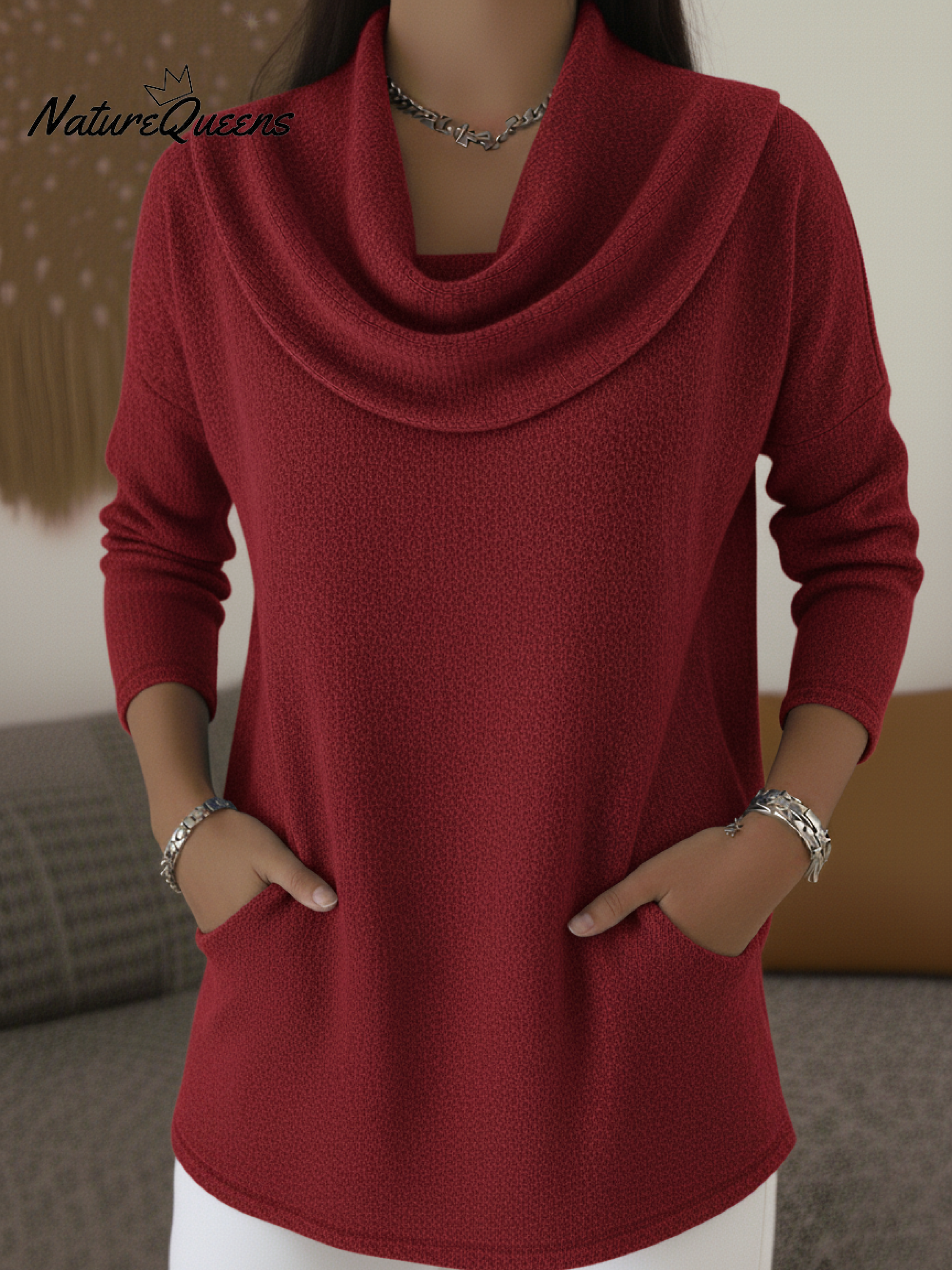 Women's Soft Swing Collar Suede Pocket Pullover
