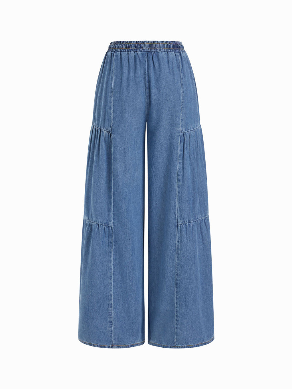 Mid-rise Drawstring Pleated Wide-leg Jeans