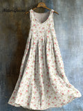 Vintage Cottagecore Floral Flowy Linen Tank Dress
