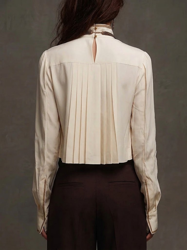 Loose, Elegant, Pleated Linen And Cotton Top