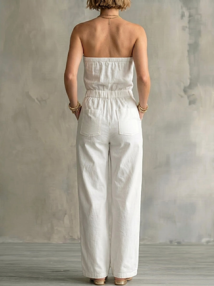Women's Strapless Sleeveless Drawstring Jumpsuit