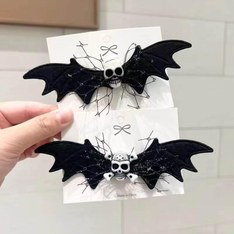 2pcs Halloween Skull Bat Hairpin