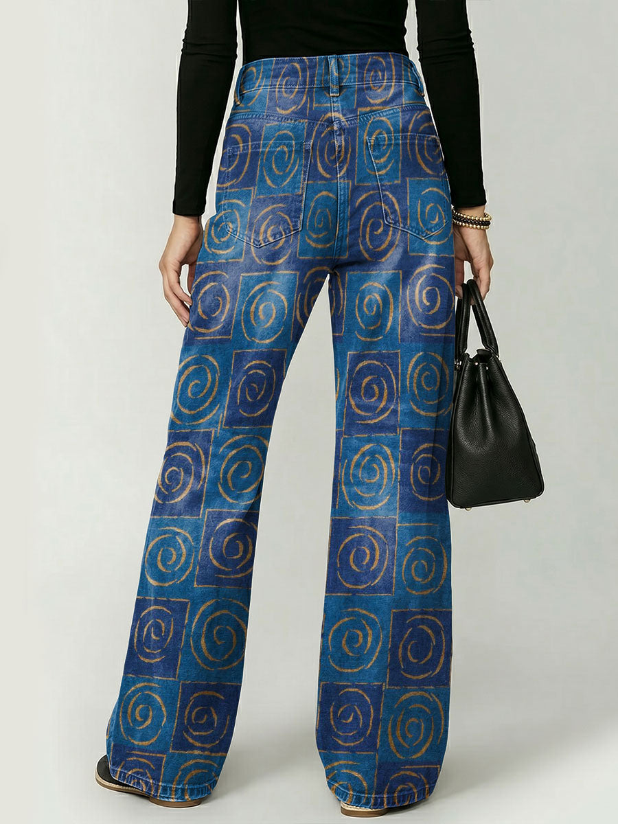 Wonderful Circular Decorative Pattern Women's Cotton Denim Pants