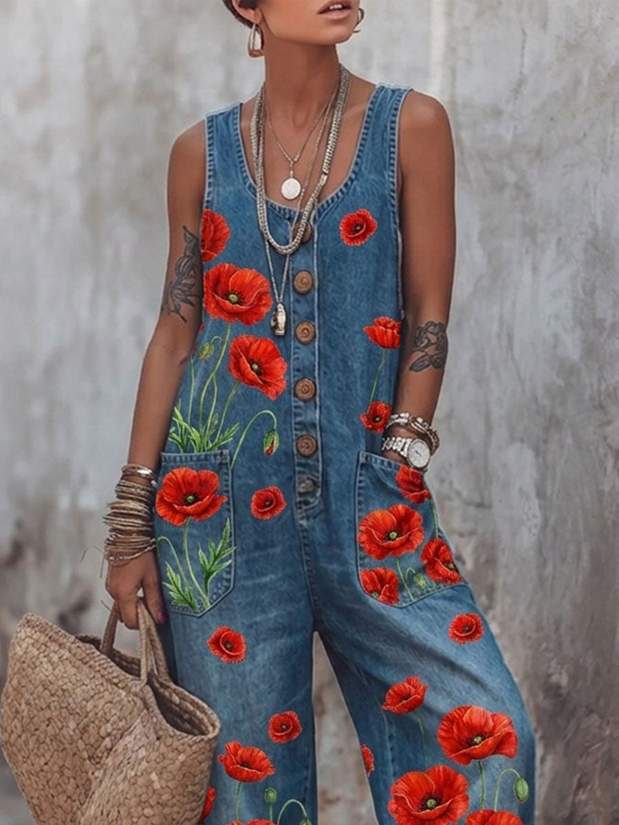 Women's Floral Print Casual Jumpsuit
