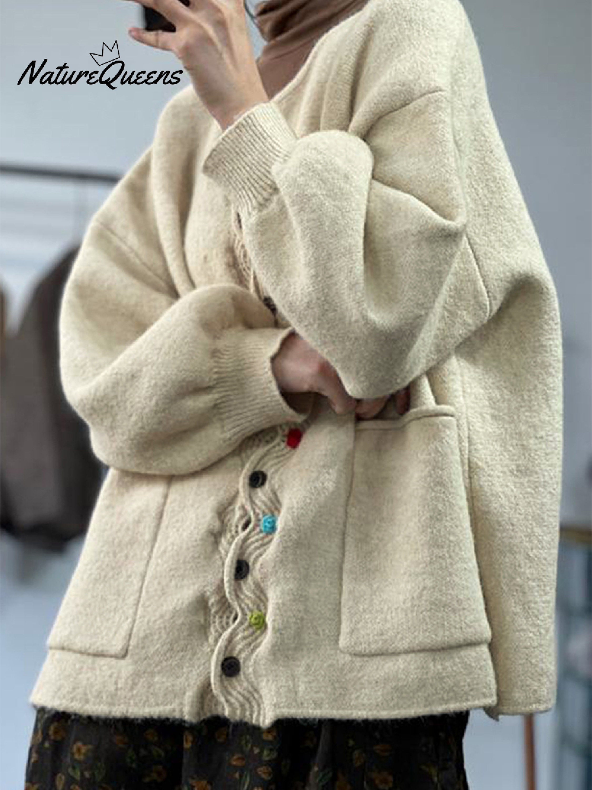 Colorful Button Thick Wool Loose Cardigan Sweater