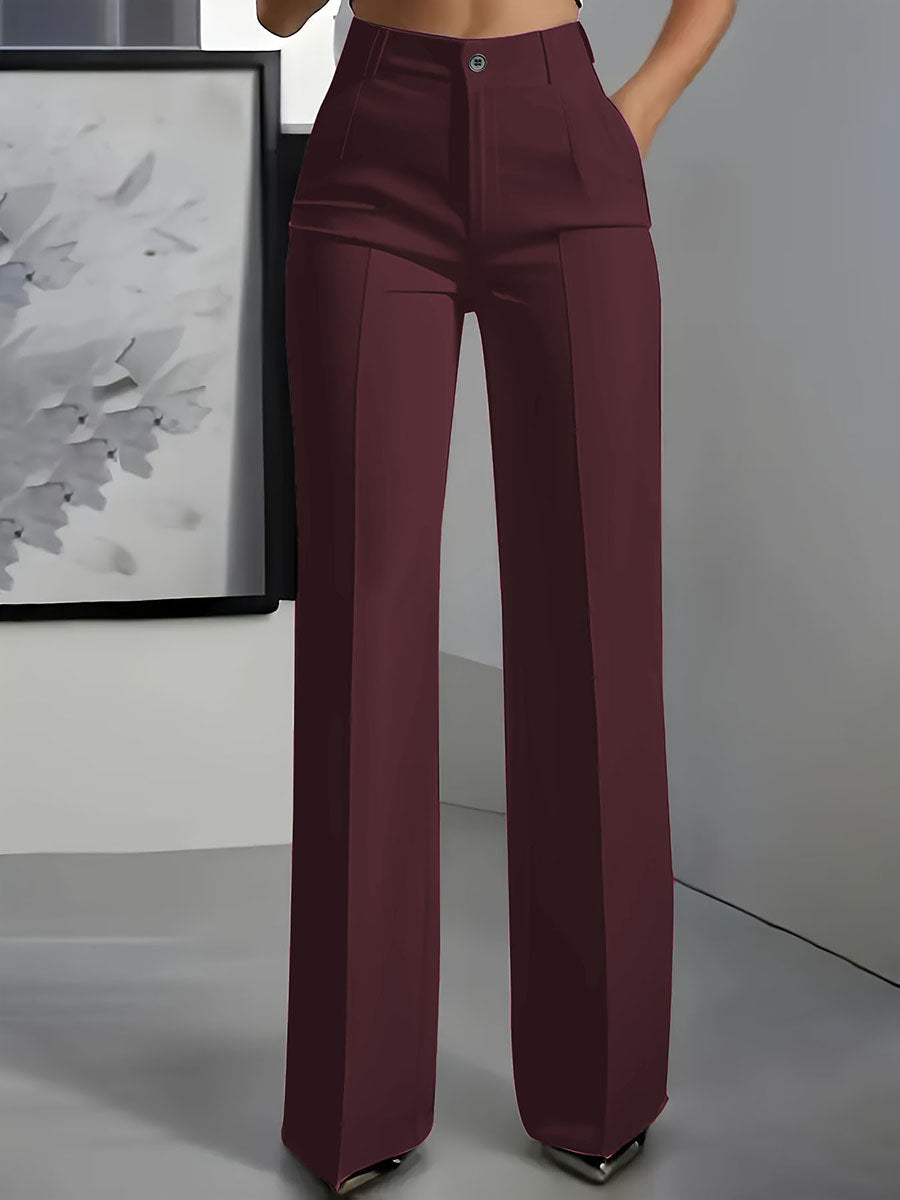 Women's High-waisted Elastic Straight-leg Suit Pants