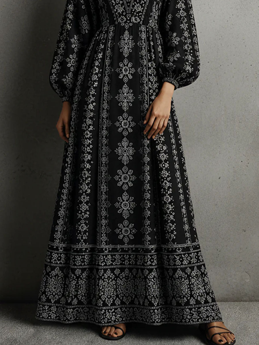 Women's Bohemian-print Casual V-neck Maxi Dress