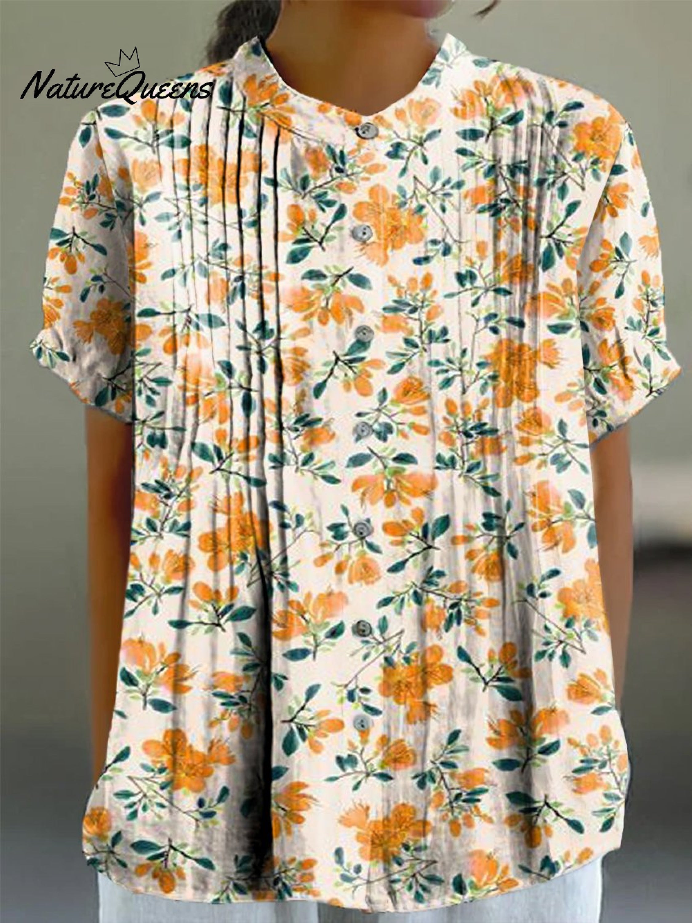 Women's Yellow Floral Print Casual Cotton And Linen Shirt