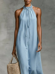 Women's Sleeveless Ruffled Denim Dress