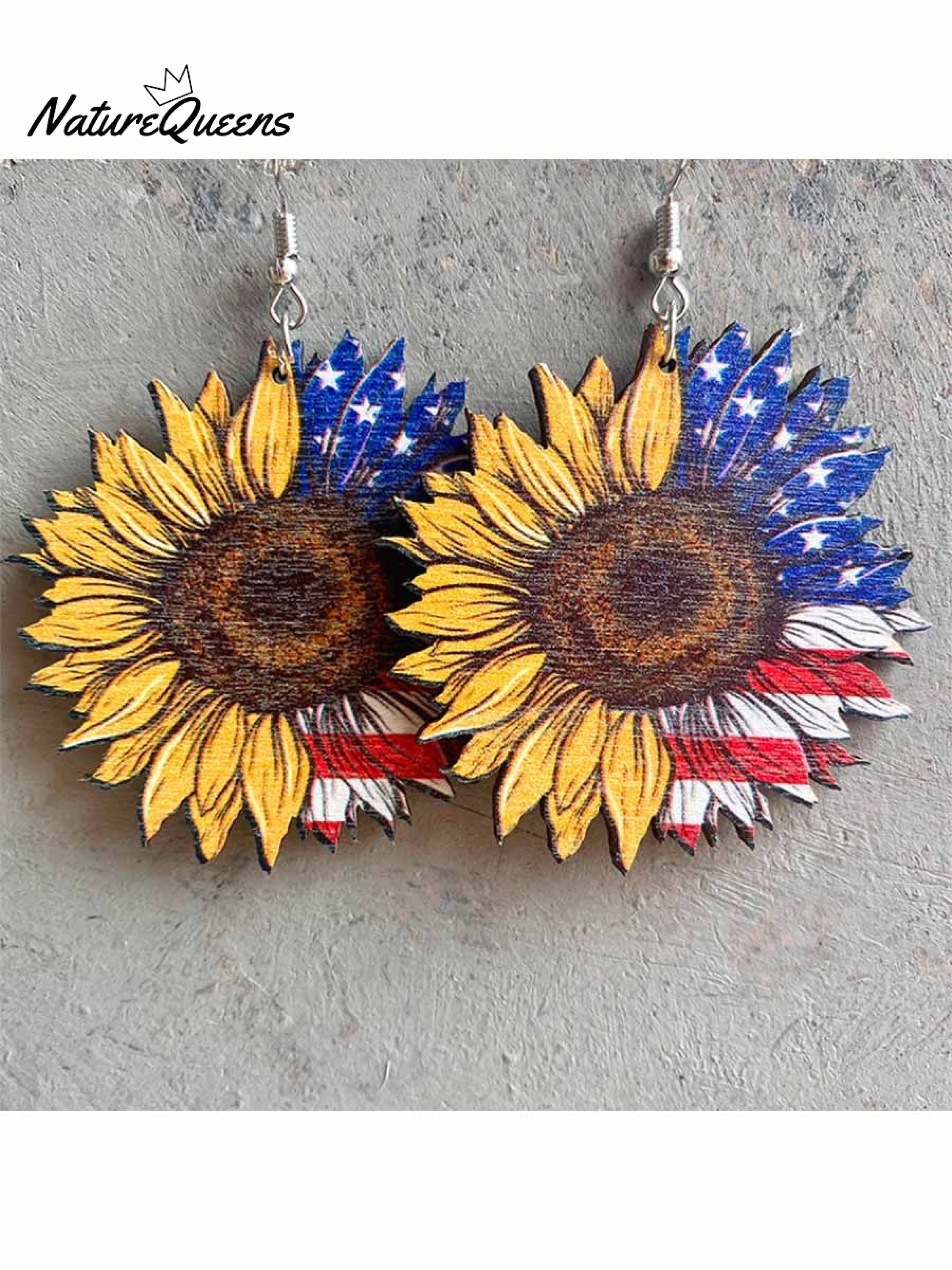 Independence Day Wooden Western Earrings