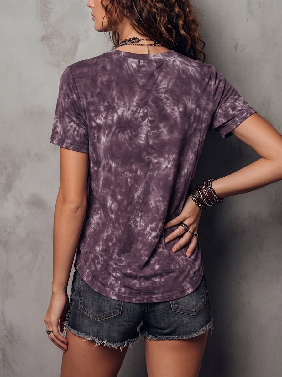 Boho Tie-dye Cotton Henley Shirt Top