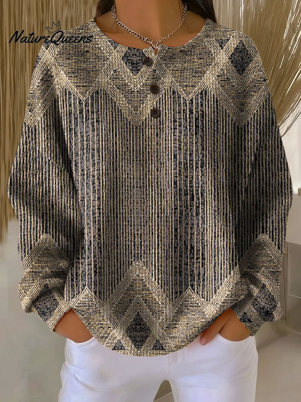 Vintage Abstract Geometric Art Print Buttoned Cardigan Sweater