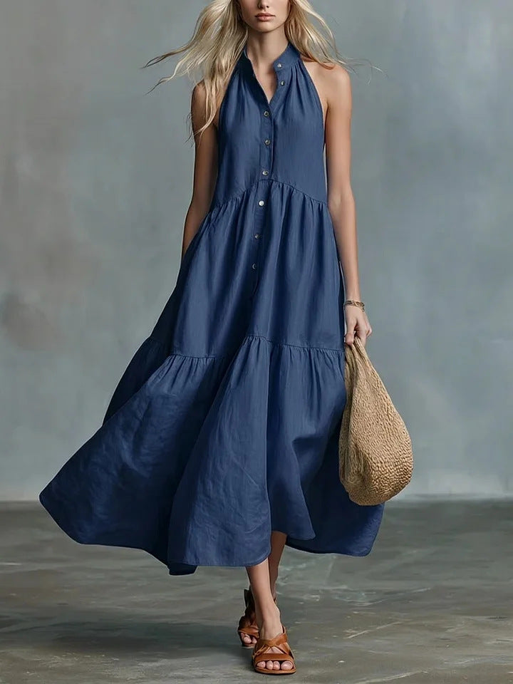 Women's Sleeveless Casual Loose Linen Button-down Dress