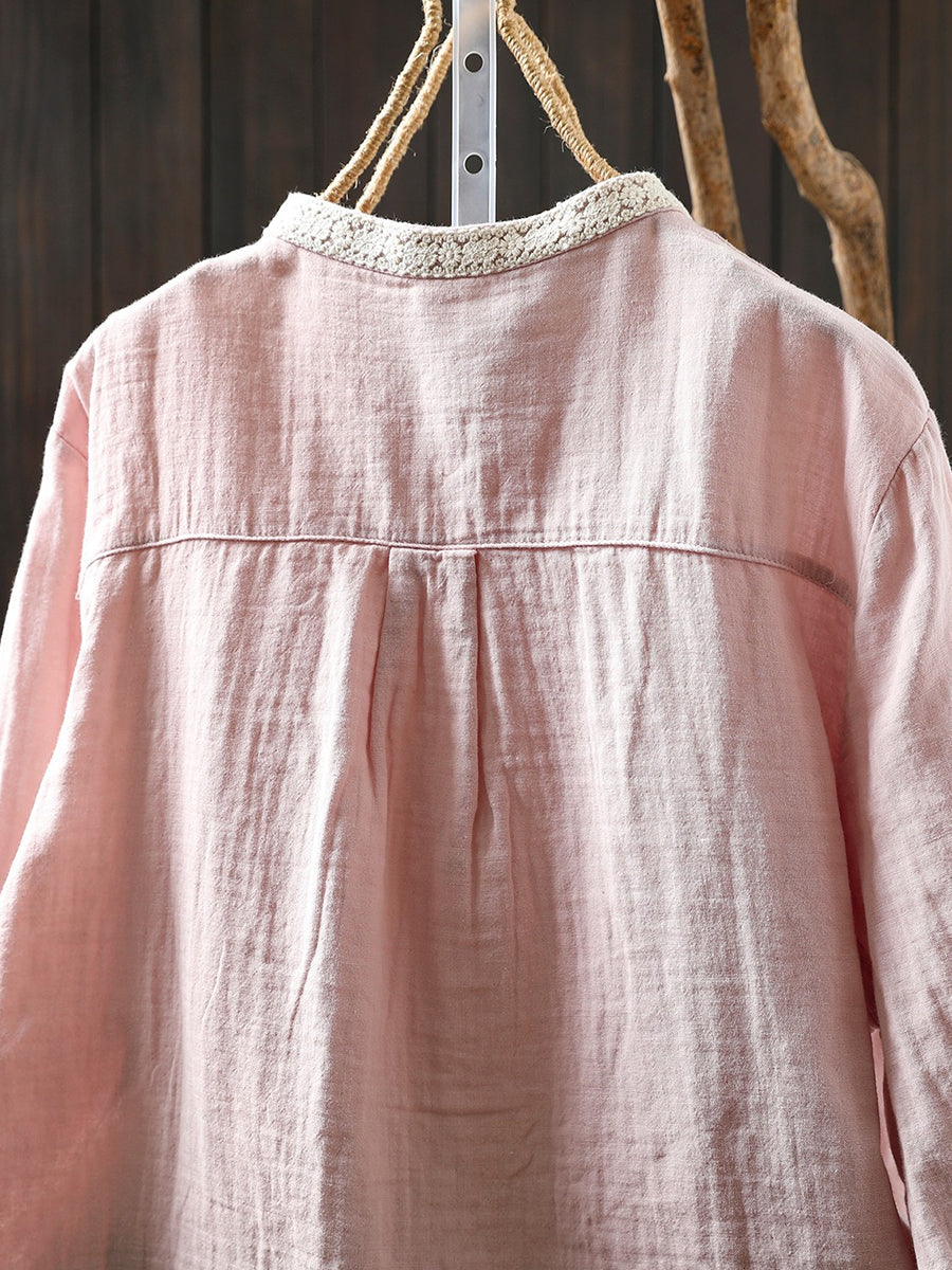 Women Spring Artsy Colorblock 100%Cotton Shirt