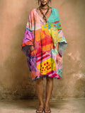 Women's Abstract Art Print V-neck Pocket Dress