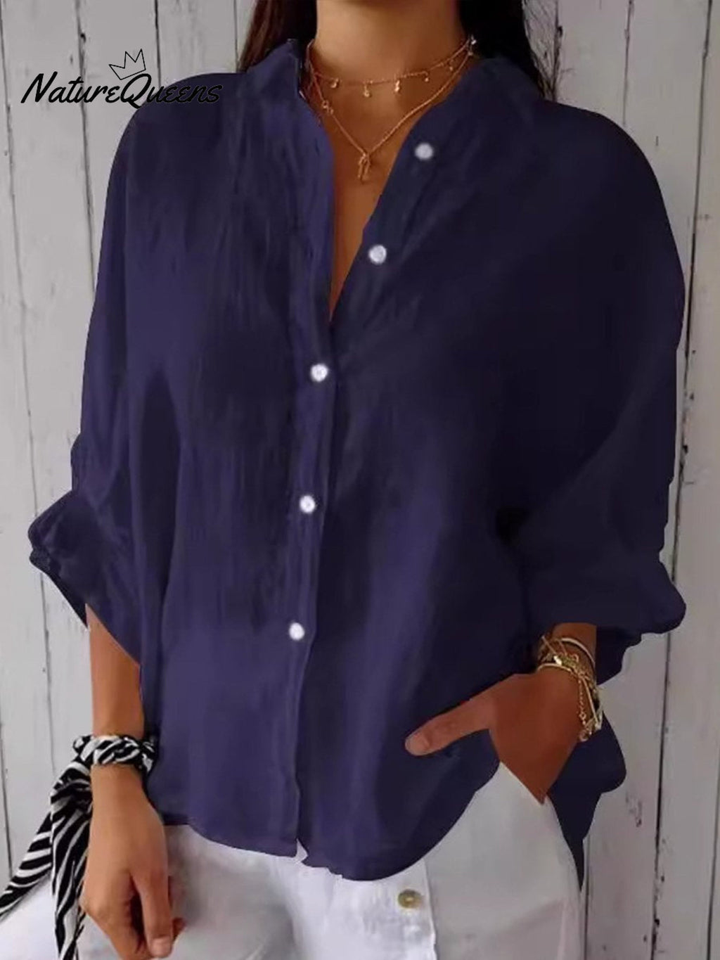 Women'sCotton & LinenCasual Tie-backShirt