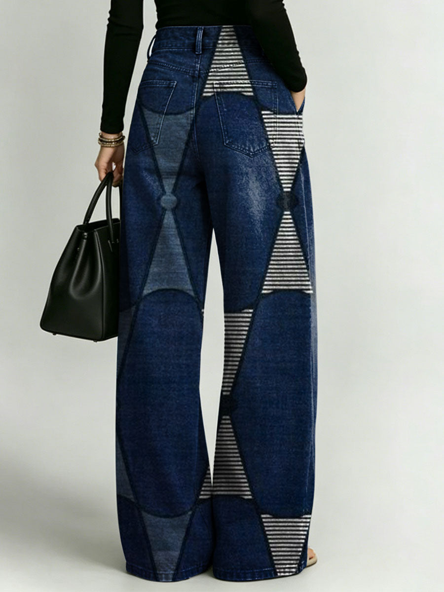 Women's Retro Pattern Printed Stylish Cutout Casual Denim Jeans