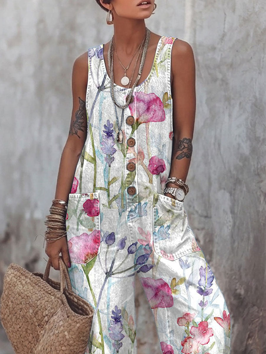 Women's Floral Print Casual Jumpsuit